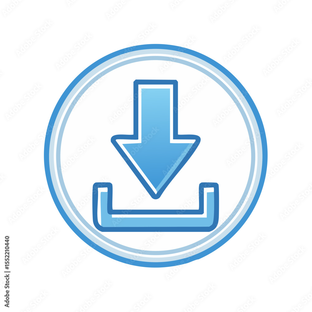Poster download button with arrow symbol for installing software data and files from the internet in blue o