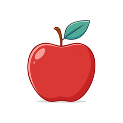Fototapeta premium Cartoon Style Illustration of a Fresh Red Apple with Stem and Leaf on Dark Background