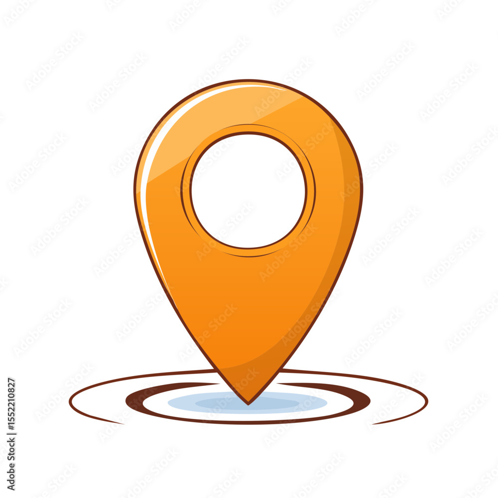 Poster orange map pin pointing location for navigation app interface element cartography position finding s
