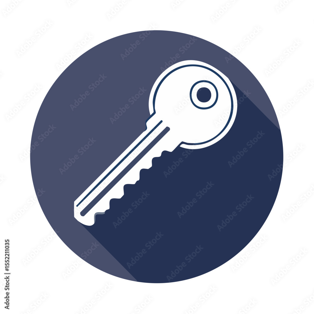 Poster illustration of a modern key icon on a simple blue background for security or access concepts and gr