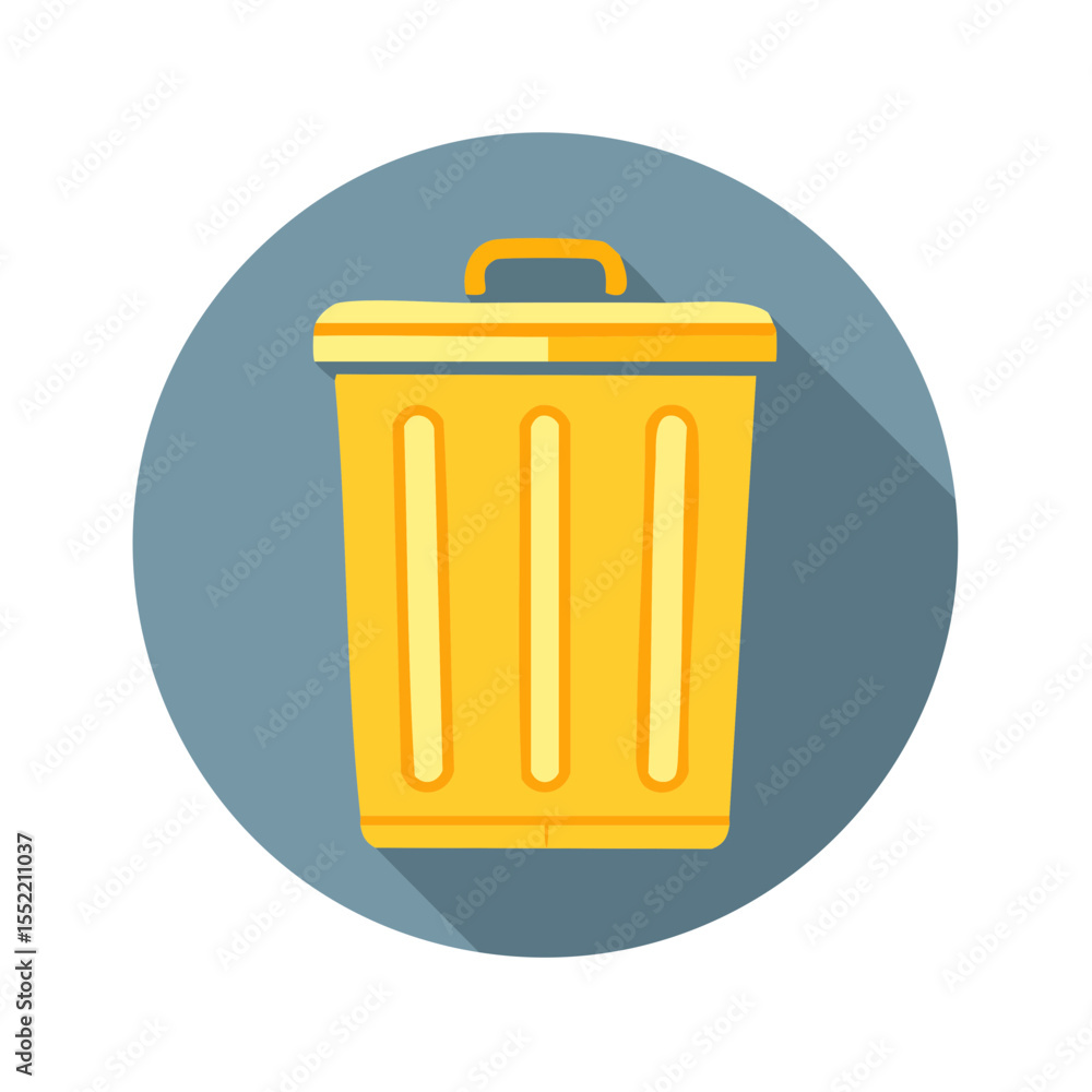 Poster yellow garbage can icon graphic illustration with lid and handle for waste disposal and recycling ma