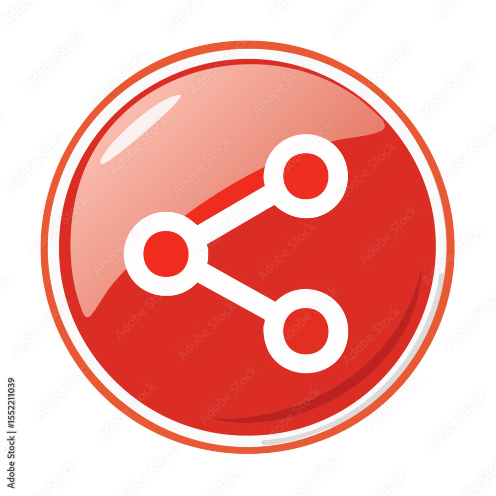 Aufkleber glossy red button with white share icon featuring circles and lines for connection and networking