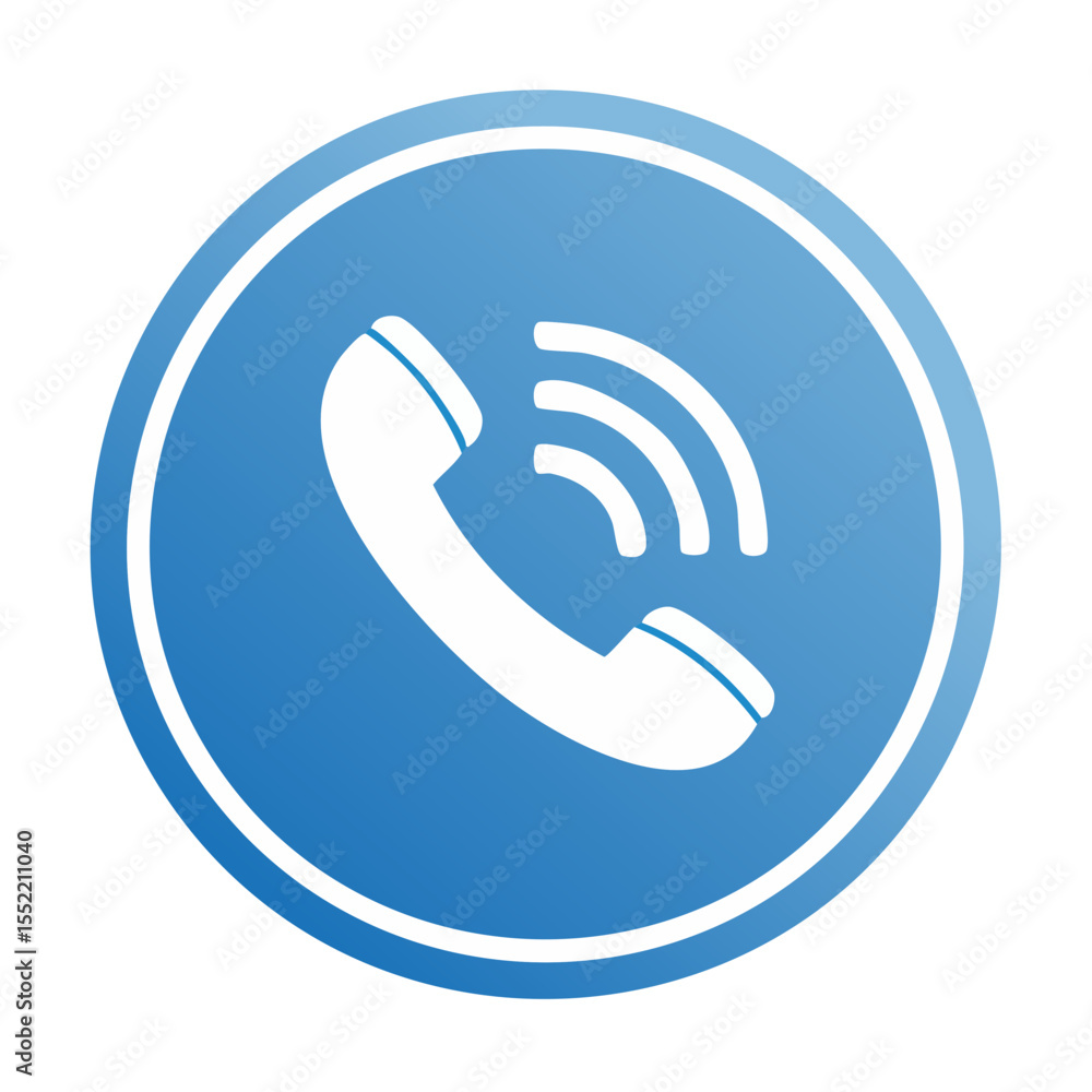 Poster phone handset icon displayed on a blue circular button illustrating a call in progress or communicat