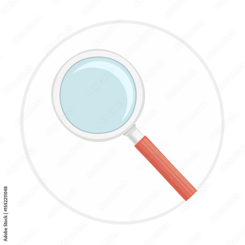 Poster magnifying glass vector icon search and finding analysis tool on isolated circle for business or sci