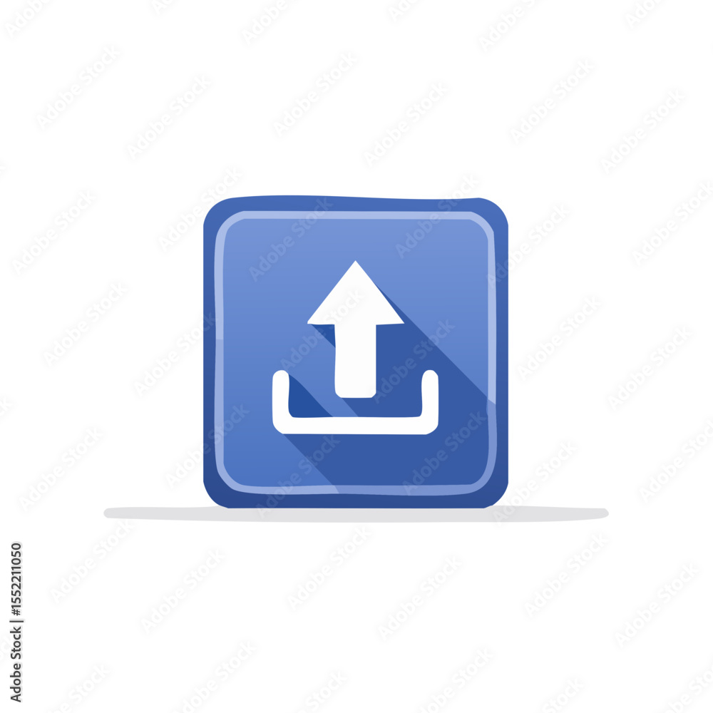 Aufkleber blue square upload button with white arrow vector symbol, file transfer process and digital technolo