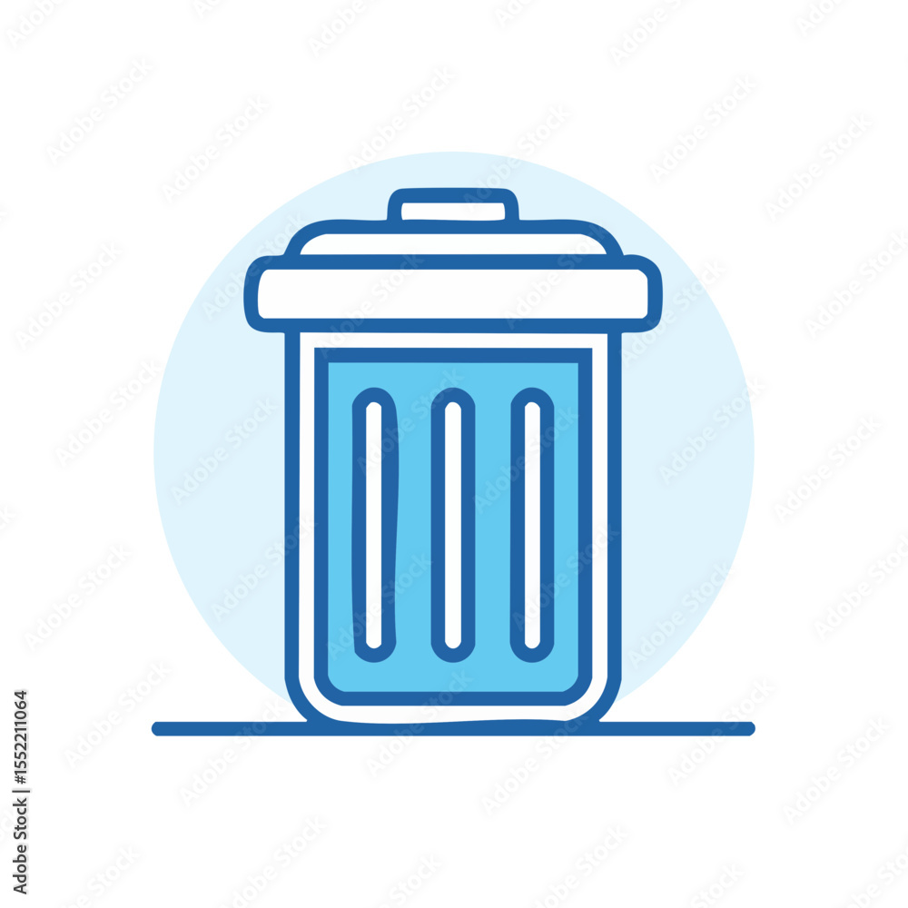 Poster blue line art style trash can icon for waste management and recycle concepts simple isolated vector 
