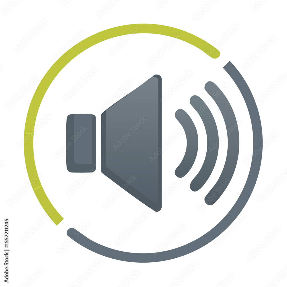 Poster loudspeaker icon with sound waves and circle volume level indicator for design elements related to a