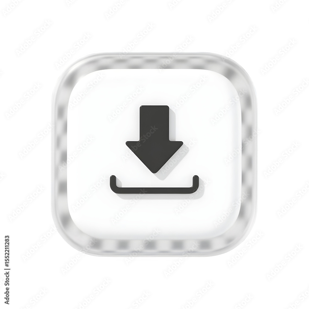 Poster glossy dark gray download button icon with a rounded square shape isolated on transparent background