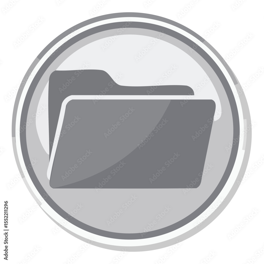 Poster gray folder icon for computer files and data management with round button