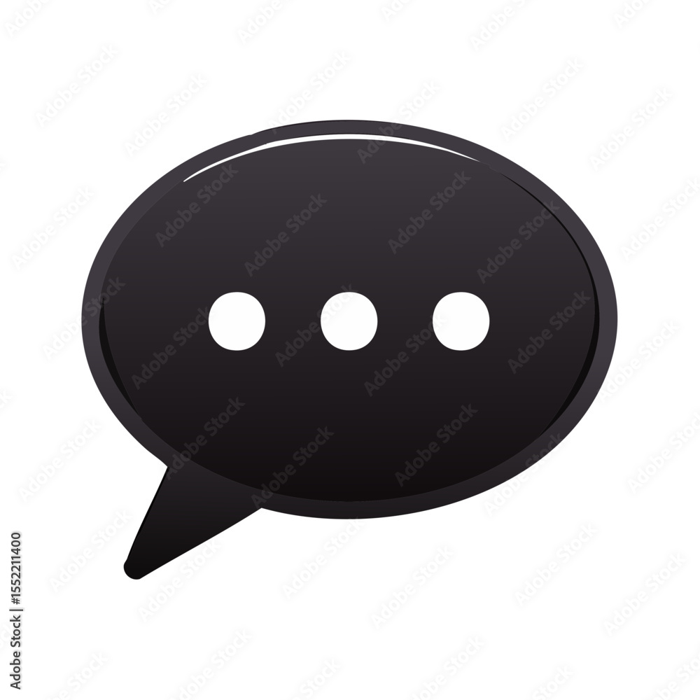 Aufkleber dark gray speech bubble with three white dots for loading symbol on black background