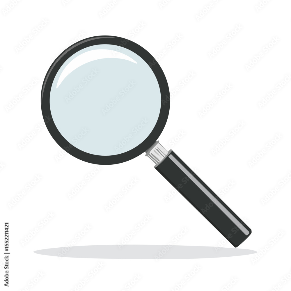 Poster magnifying glass for searching and detection, magnifying lens in black frame with handle