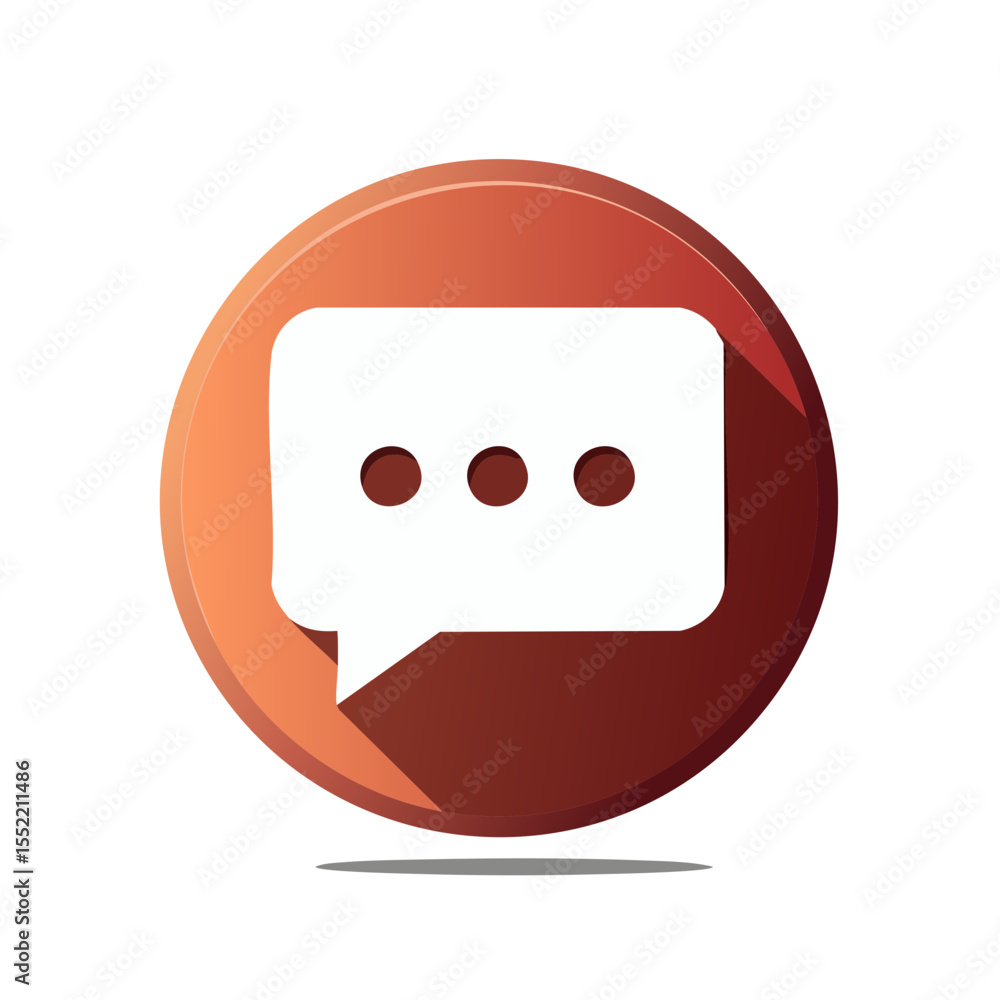 Poster 3d speech bubble icon on round orange background symbolizing communication and dialogue in digital m