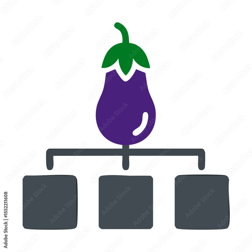 Aufkleber eggplant vegetable hierarchy chart icon demonstrating data structure and connections on black backgr