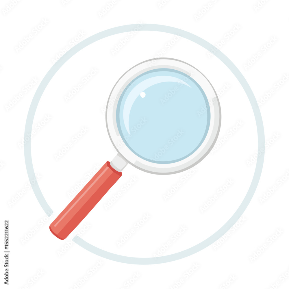 Poster magnifying glass illustration search tool for discovery in circle frame against black background sim