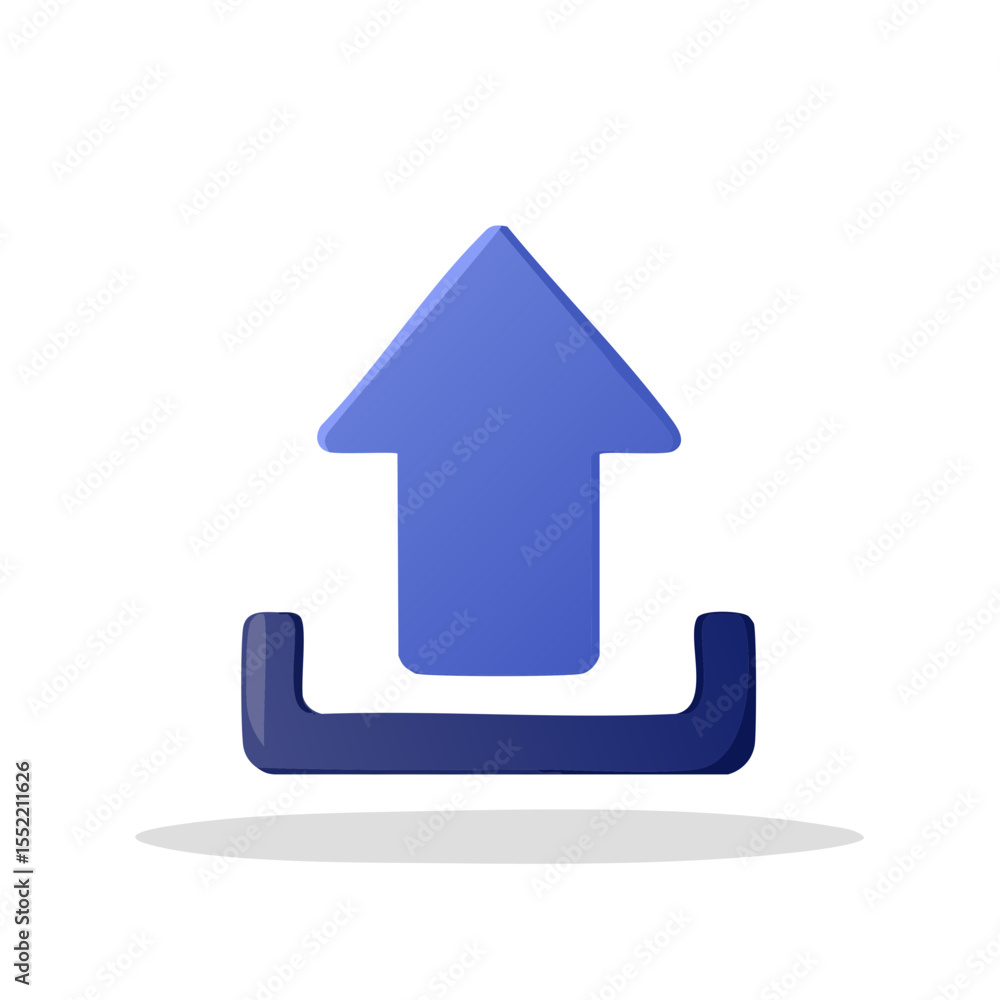 Aufkleber blue arrow pointing upward emerging from rectangular base suggesting uploading actions and data tran
