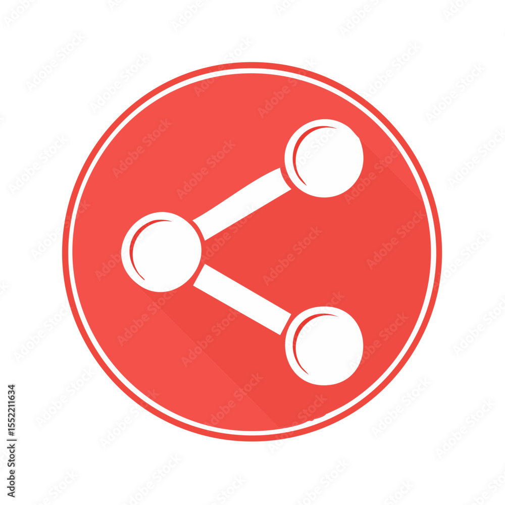 Poster social network share icon with round red background and shadow effect for connecting