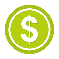 Obraz premium Green coin with a white dollar symbol in the center, representing wealth, finances, economy, and currency.