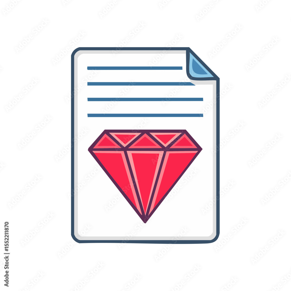 Poster precious ruby gem on document represents value and importance of information