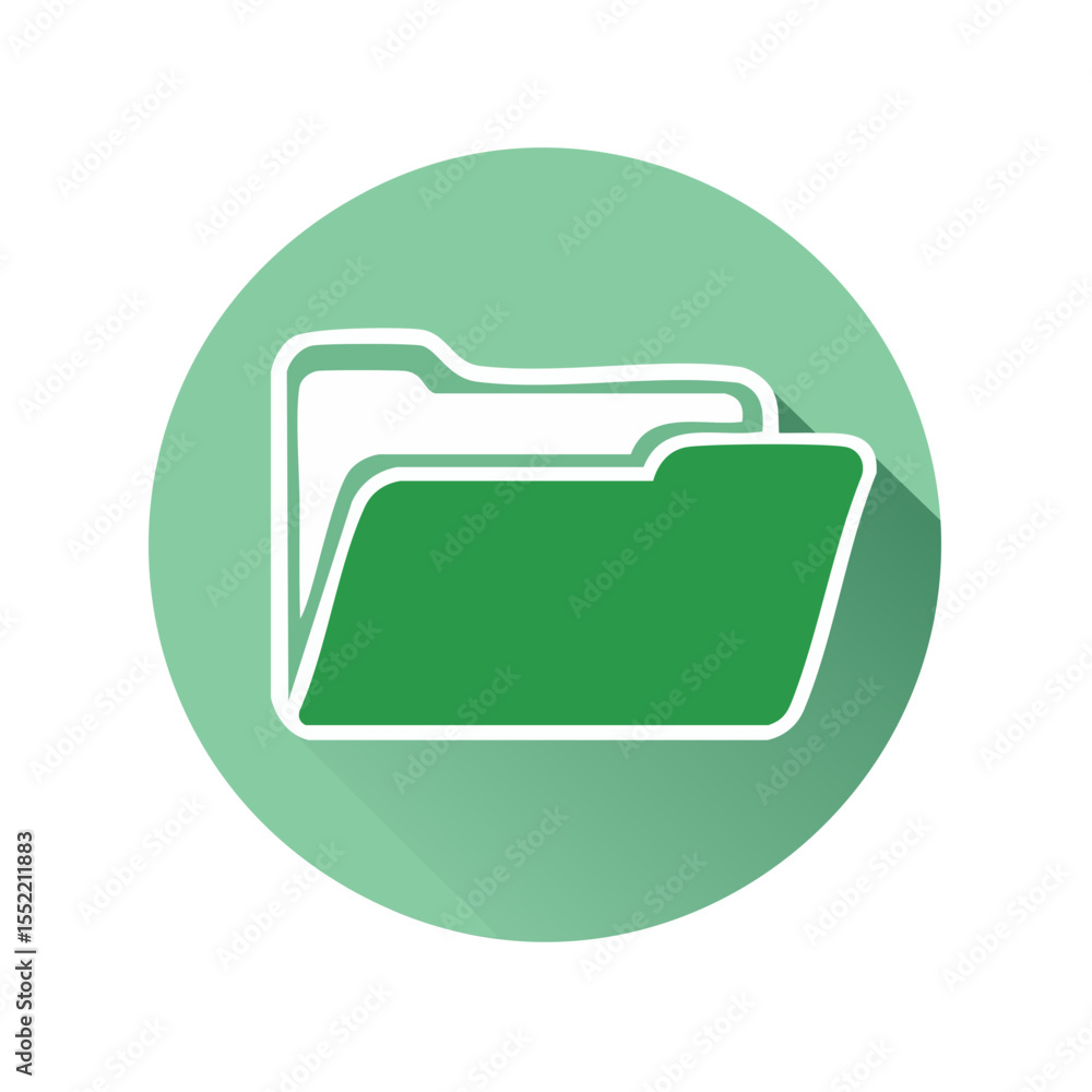 Aufkleber green and white open folder icon with long shadow on circular background