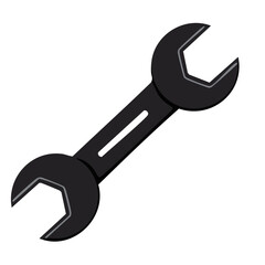 Black Wrench Illustration, Tool Equipment, Repair Instrument on Black Background