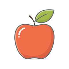 Illustration of a Red Apple with Leaf Isolated on Black Background, Fruit Icon