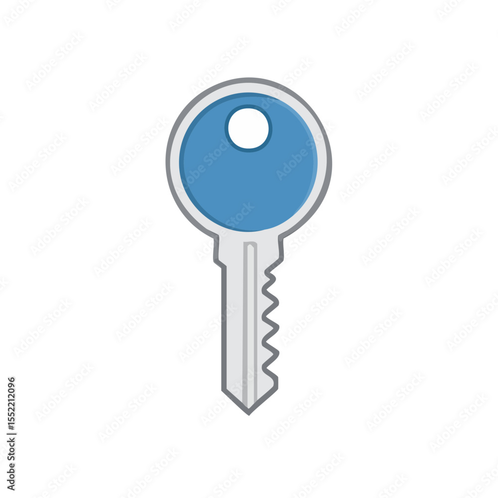 Poster minimalist blue key illustration single object for security concepts and access control flat design 