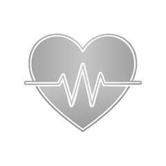 Heartbeat symbol with pulse line, gray tones against black background illustrating medical health