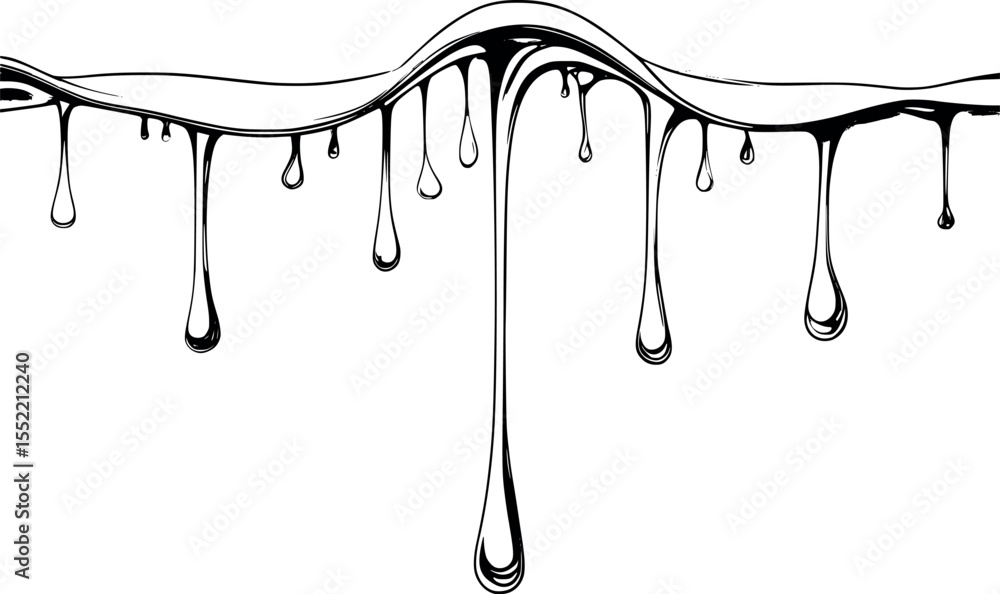 Poster dripping liquid outline vector. one-line abstract shape in minimal black and white style