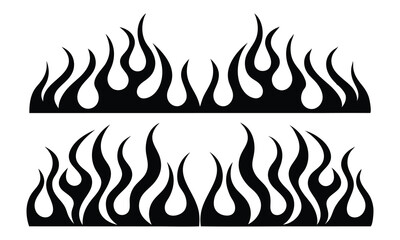 Two rows of stylized black tribal flames on a white background representing a classic hot rod or custom vehicle graphic design element