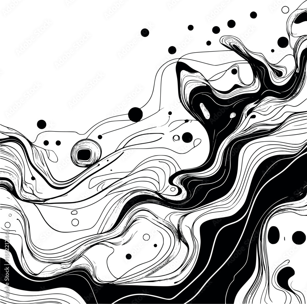 Poster abstract liquid outline vector. minimal flow shapes in black and white line style