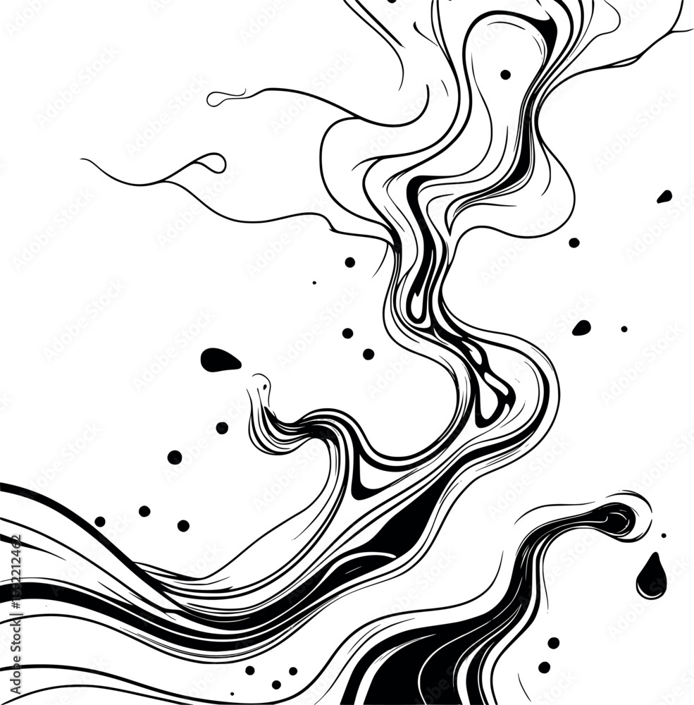 Poster abstract liquid outline vector. minimal flow shapes in black and white line style