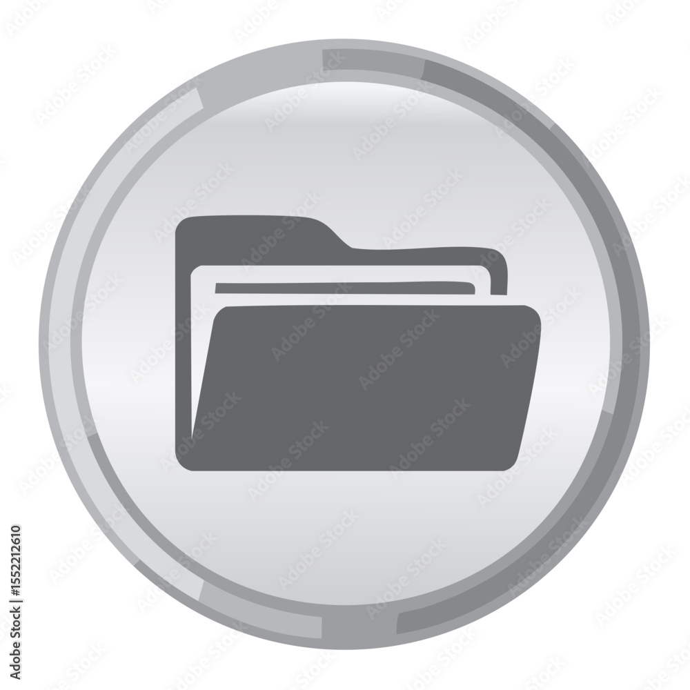 Poster grey folder icon on shiny silver button for file management and data organization