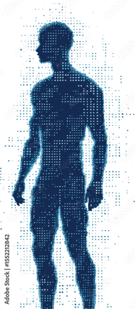 Aufkleber data conversion outline. abstract vector of human transforming into digital pixels.