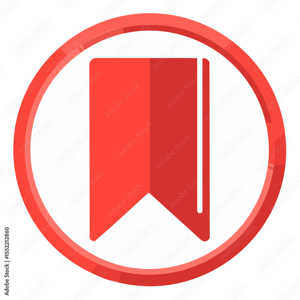 Poster red bookmark ribbon icon inside a circular badge for web design or user interface elements