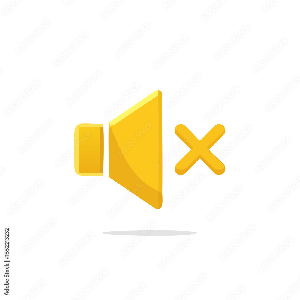 Poster golden mute symbol icon representing silent audio settings and speaker volume off option communicati