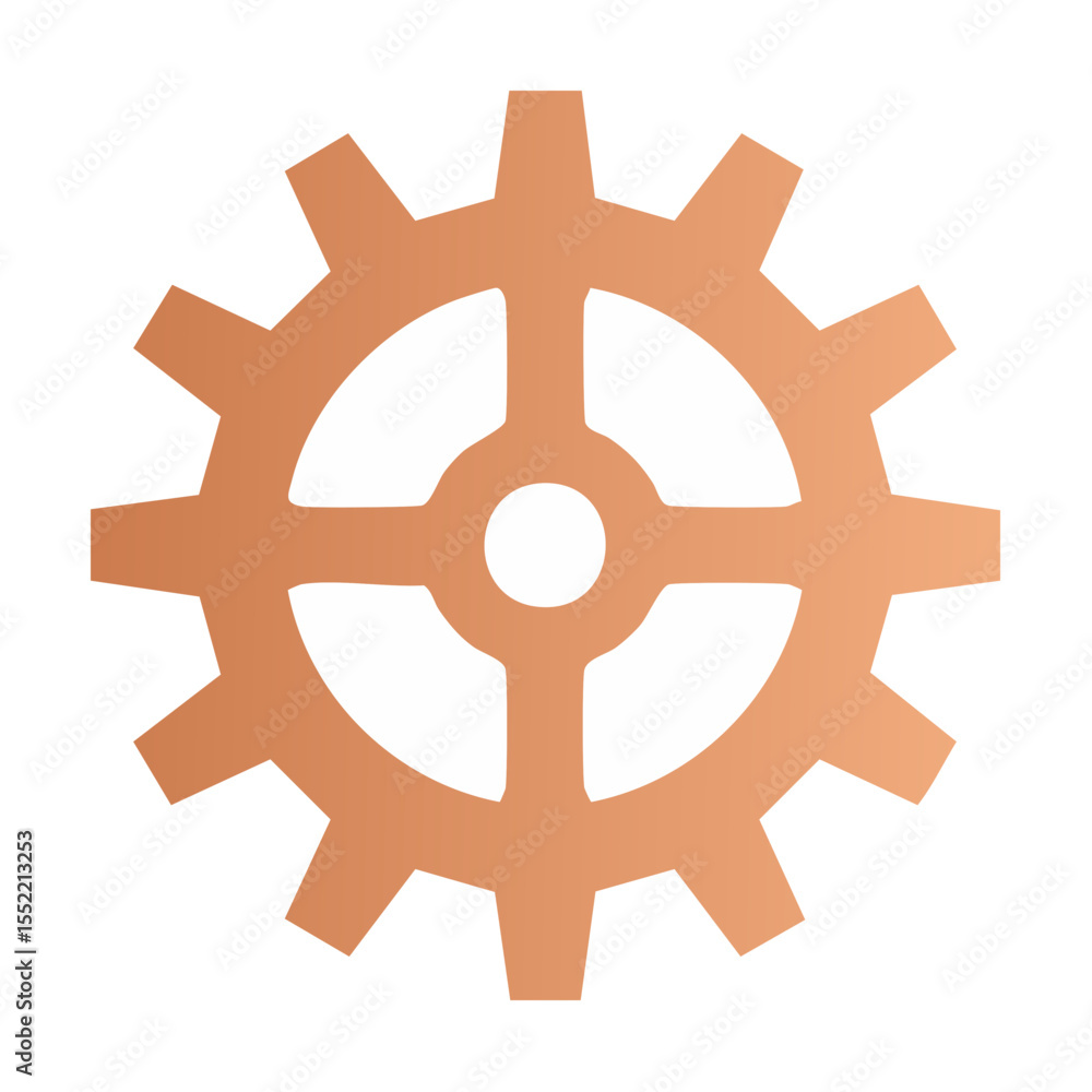 Poster copper gear wheel mechanism rotating engineering symbol on a black background for machine design or 