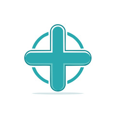 Fototapeta premium Teal plus symbol within a circle on a black background positive concept rounded edges medical cross sign aid