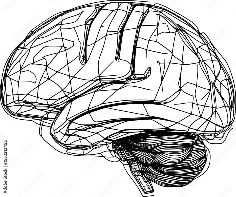 Poster human brain wireframe outline render abstract vector concept for intelligence and tech