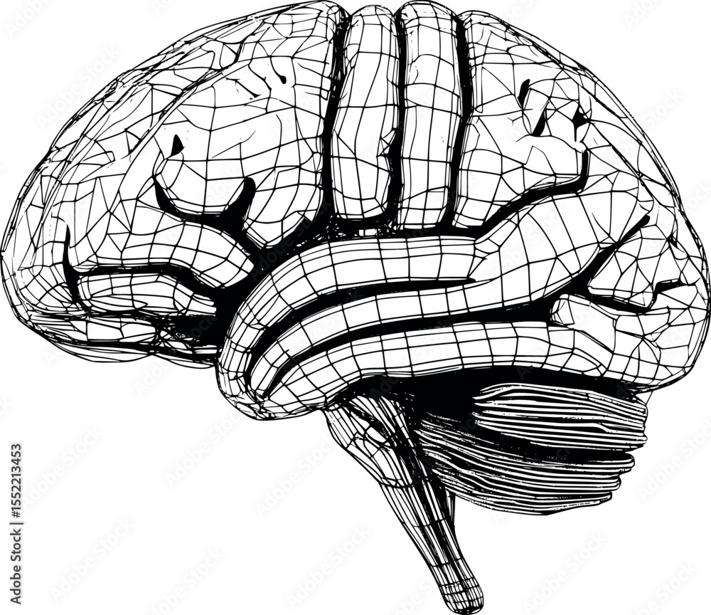 Poster human brain wireframe outline render abstract vector concept for intelligence and tech