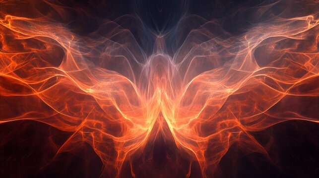 Abstract fire butterfly wings; dark background; ethereal; cosmic art