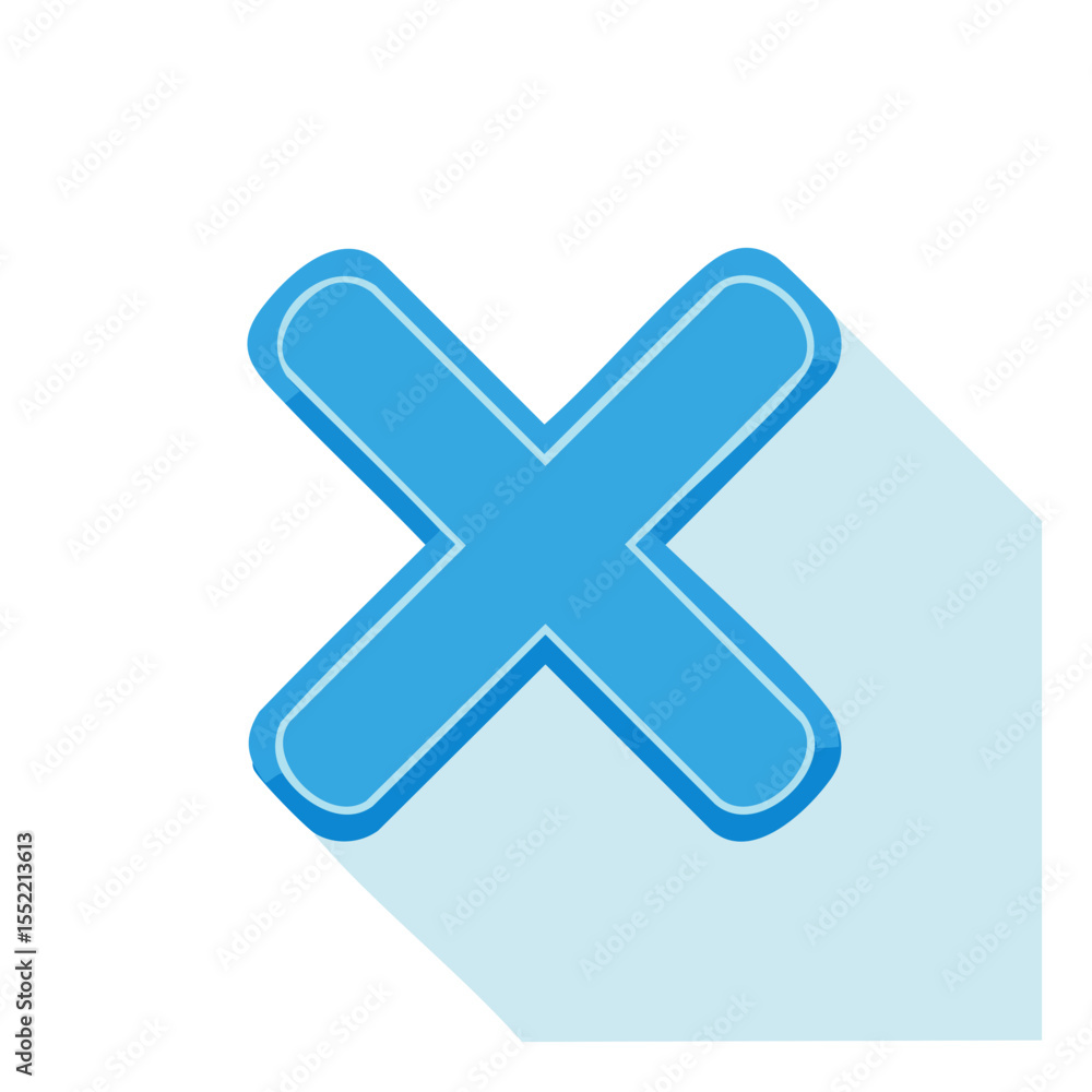 Poster blue cross icon with long shadow negative selection sign symbol mark error incorrect fail decline re