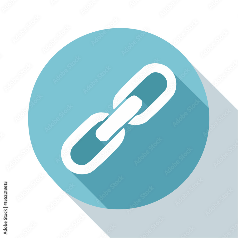 Poster blue circle icon with white chain link symbol representing connection and linking in a flat design s
