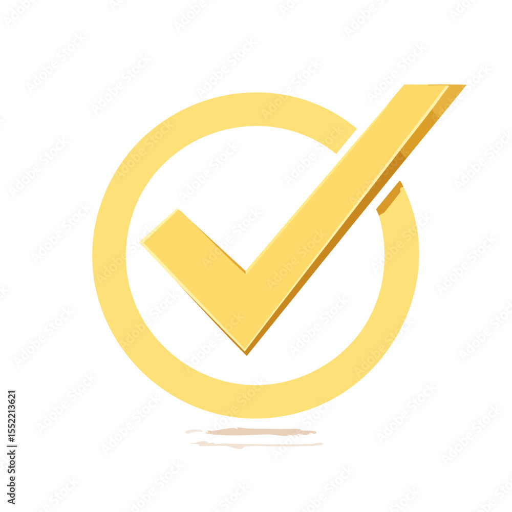 Aufkleber golden check mark icon design in circle shape symbolizing approval success and completion