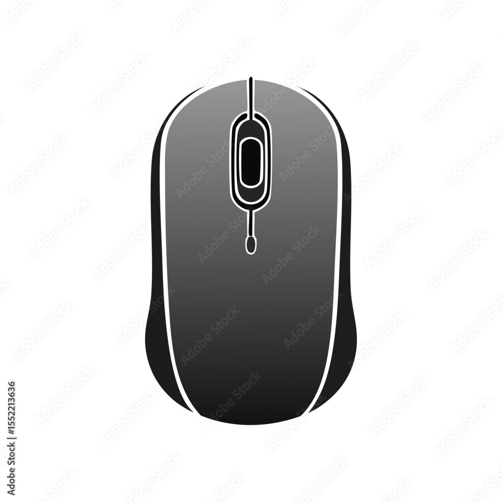 Aufkleber illustration of a gray computer mouse on a black background, suitable for various digital and design