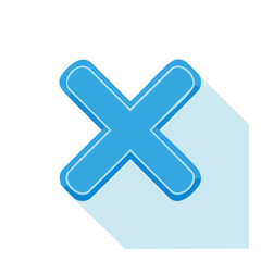Obraz premium Blue cross icon with long shadow negative selection sign symbol mark error incorrect fail decline rejection deletion