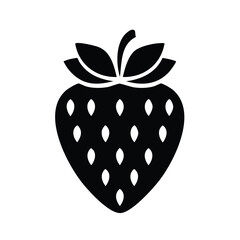 Simple Strawberry Silhouette on Black Background Summer Fruit Icon Fresh Berry Graphic Element