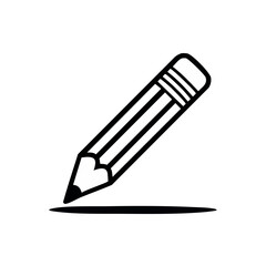 Simple white pencil icon on black background for education, writing and creative projects design. Vector Illustration of a pen for drawing and sketching.