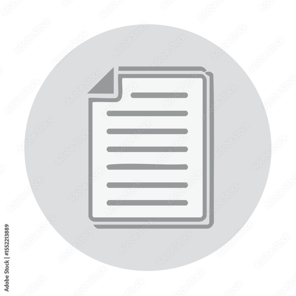 Poster document icon with text lines in gray circle for paper, business report or digital file