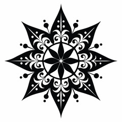 Elegant Black and White Floral Mandala Design Intricate Starburst Pattern for Art, Print, and Decor
