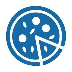 Blue pizza illustration with slice missing for food menu Italian restaurant